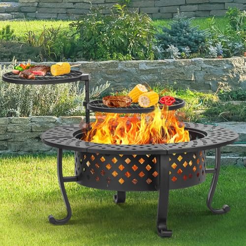 Panovue 42 Inch Fire Pit with 2 BBQ Grills