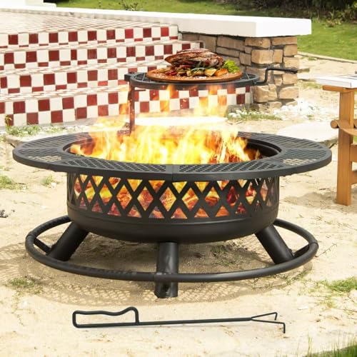 Panovue 42 Inch Outdoor Fire Pit with Grill